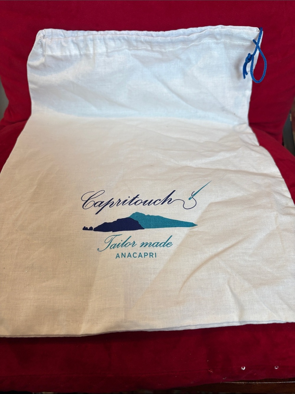 Capritouch Tailor Made Anacapri Drawstring Dust Bag - White with Teal/Navy Logo